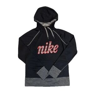 Nike Therma Fit Black Grey Fleece Hoodie Kids Size Medium